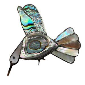 Alpaca Abalone Shells Brooch Bird Dove Vintage Mexico